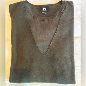W by Worth Olive Green Silk Trimmed Sweater Size L